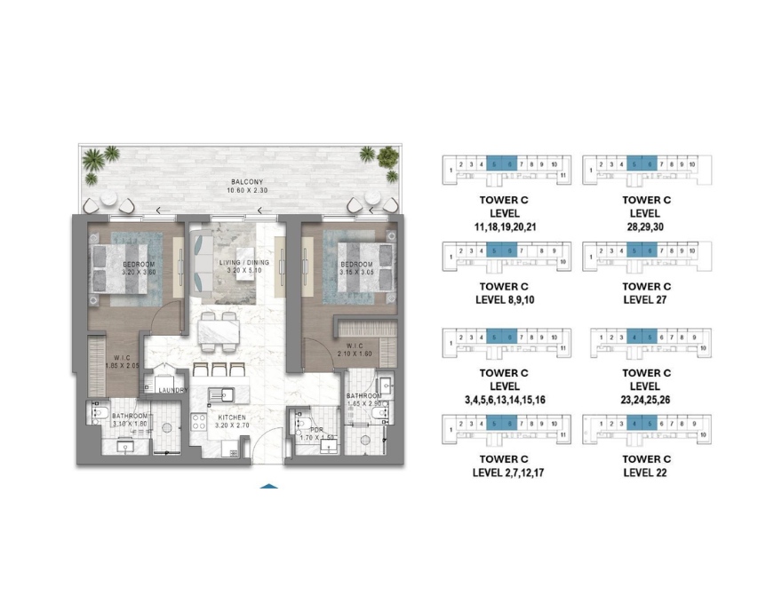 Chelsea by Damac - 1 Bed Room Floor Layout