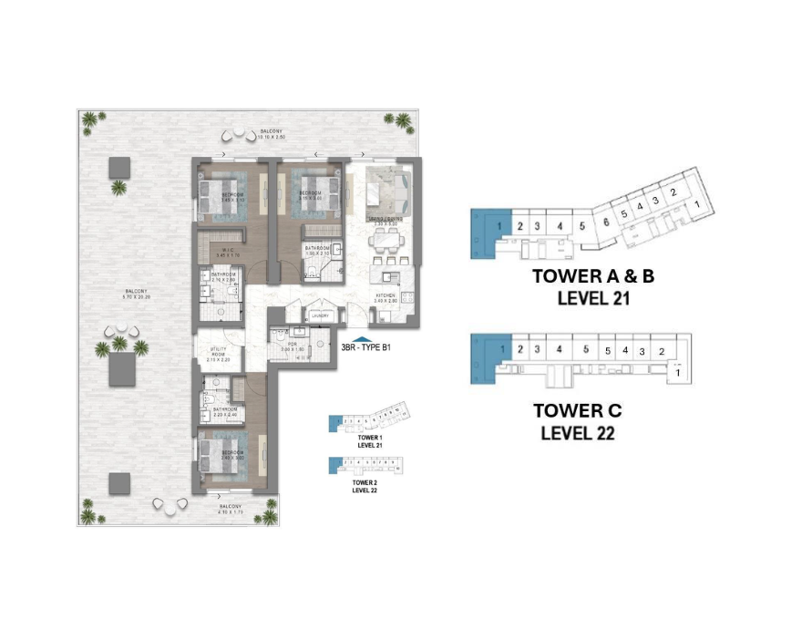 Chelsea by Damac - 3 Bed Room Floor Layout